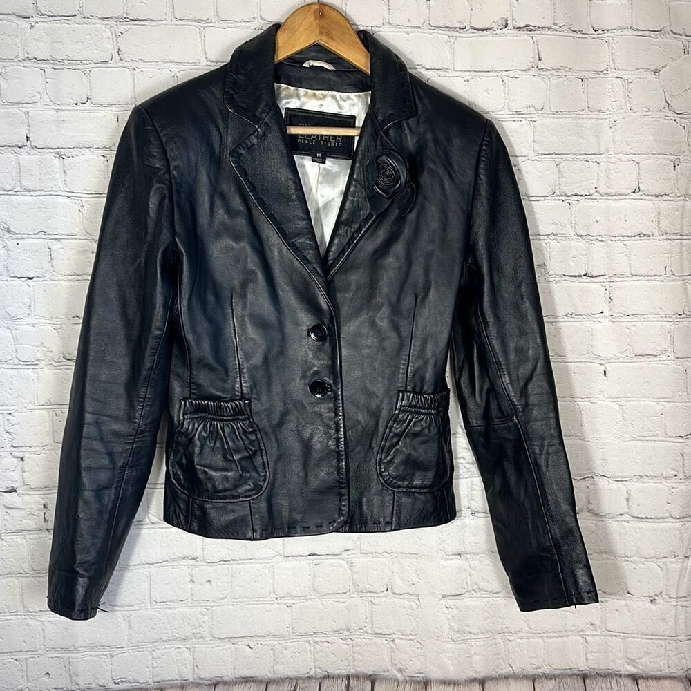 Wilsons Leather Pelle Studios Womens Black Leather Jacket size M Medium READ